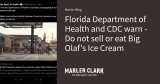 Florida Department of Health and CDC warn – Do not sell or eat Big Olaf’s Ice Cream